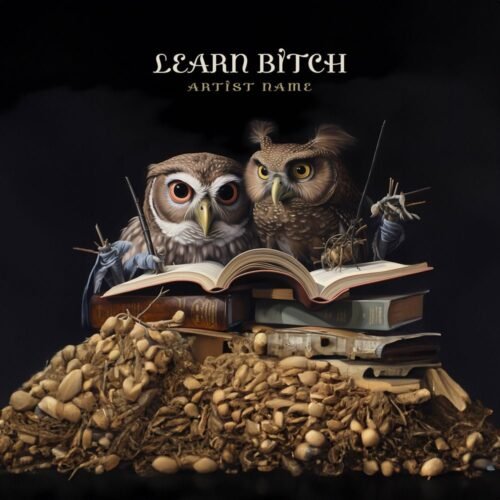 premade owl album cover art design - for Alternative Hip-Hop, Ambient Music - style Conceptual Art, Dark Fantasy - in Black, Brown Color