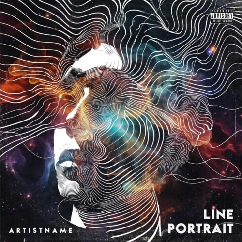 Line Portrait premade indie album cover art design - for Ambient, Electronic Music - style Line Art, Surrealist - in Black, Blue Color