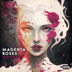 Magenta Roses premade portrait album cover art - for Alternative Rock, Art Pop Music - style Expressionism, Illustrated - in Pink, Red Color