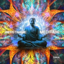 Meditate premade goa trance album cover art design - for Ambient, Chillout Music - style Abstract, Psychedelic Art - in Blue, Orange Color