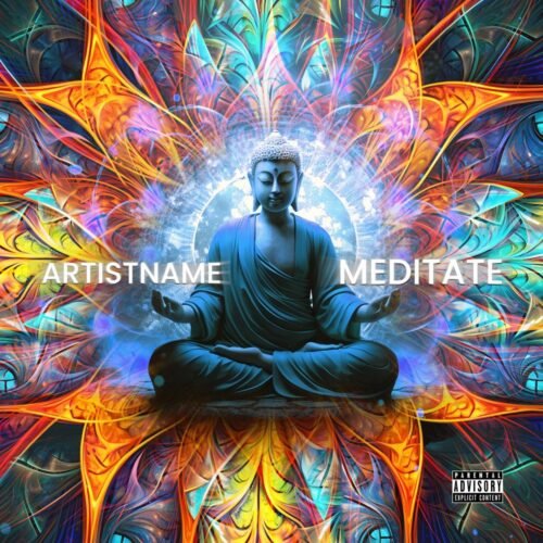 Meditate premade goa trance album cover art design - for Ambient, Chillout Music - style Abstract, Psychedelic Art - in Blue, Orange Color