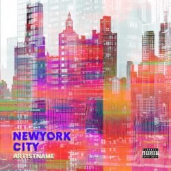 New York City premade retro album cover art - for Hip-Hop, Electronic Music - style Glitch Art, Collage - in Red, Orange Color