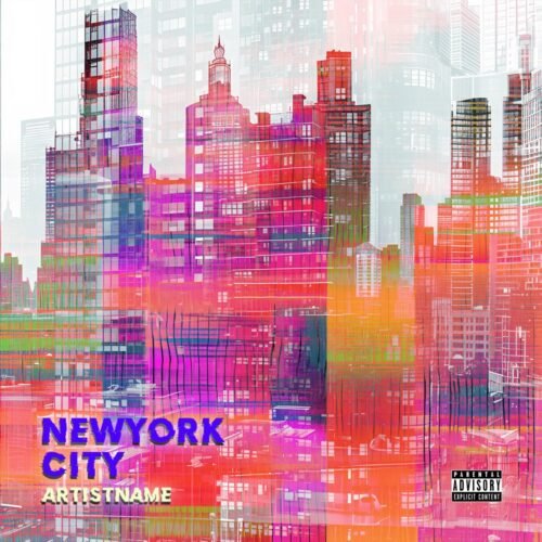 New York City premade retro album cover art - for Hip-Hop, Electronic Music - style Glitch Art, Collage - in Red, Orange Color