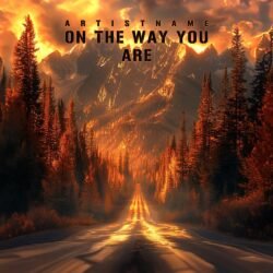 On the way you are premade landscape album cover art design - for Acoustic, Alternative Rock Music - style Cinematic Style, Photographic - in Orange, Yellow Color