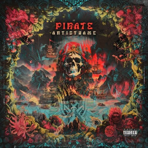 premade pirate heavy metal album cover art design - for Heavy Metal, Folk Metal Music - style Illustrated, Dark Fantasy - in Red, Blue Color