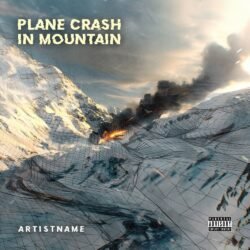 Plane Crash In Mountain premade science fiction album cover art - for Alternative Metal, Dark Ambient Music - style Cinematic Style, Low Poly - in Black, White Color