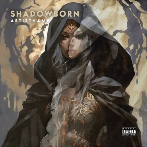 Shadowborn premade symphonic metal album cover art design - for Dark Synth, Gothic Metal Music - style Dark Fantasy, Illustrated - in Black, Grey Color