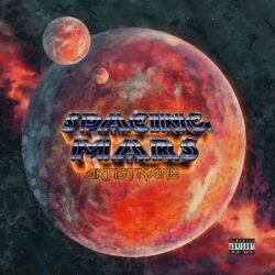 Space Mars premade Science fiction album cover art design - for Ambient, Dark Synth Music - style Cinematic Style, Retro - in Red, Orange Color