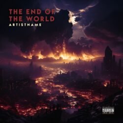 The end of the world premade dark album cover art - for Alternative Metal, Dark Ambient Music - style Cinematic Style, Dark Fantasy - in Red, Orange Color