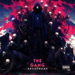 The Skeleton Gang album cover art design - for Death Metal, Black Metal Music - style Dark Fantasy, Illustrated - in Red, Blue Color