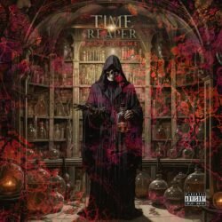 Time Reaper Premade Melodic Death Metal Album Cover Art - For Heavy Metal, Death Metal Music - Style Dark Fantasy, Illustrated - In Red, Purple Color