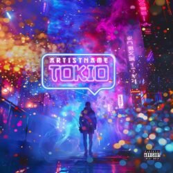 Tokyo premade neon album cover artwork - for Synth-Pop, Electronic Music - style Cyberpunk, Futuristic Style - in Blue, Pink Color