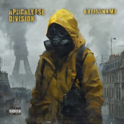 Apocalypse Division premade apocalyptic album cover art design - for Industrial, Dark Electro Music - style Illustrated, Cinematic Style - in Yellow, Grey Color
