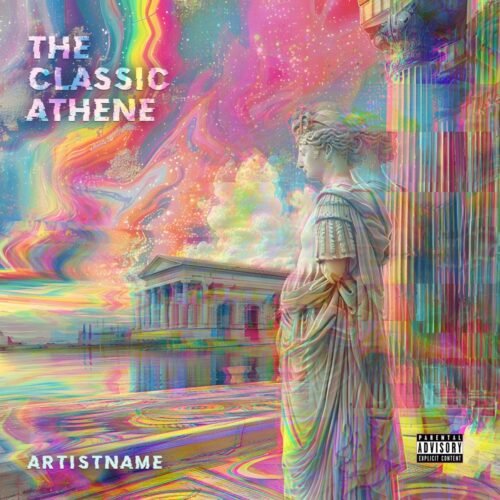 Classical Athens premade glitch album cover art design - for Classical, Synth-Pop Music - style Glitch Art, Psychedelic Art - in Pink, Yellow Color