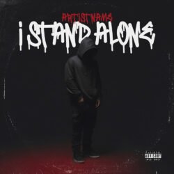 i Stand Alone premade R&B album cover art design - for Alternative Hip-Hop, Hip-Hop Music - style Cinematic Style, Dark Surrealism - in Red, Black Color