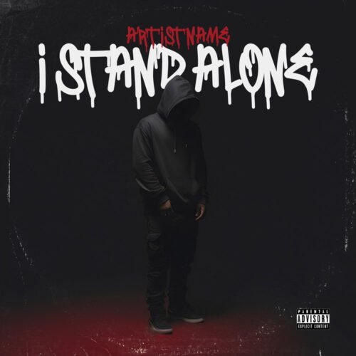 i Stand Alone premade R&B album cover art design - for Alternative Hip-Hop, Hip-Hop Music - style Cinematic Style, Dark Surrealism - in Red, Black Color