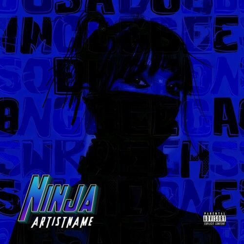 Premade Ninja album cover art design - for Hip-Hop, Trap Music - style Typography Art, Modern Art - in Blue, Black Color