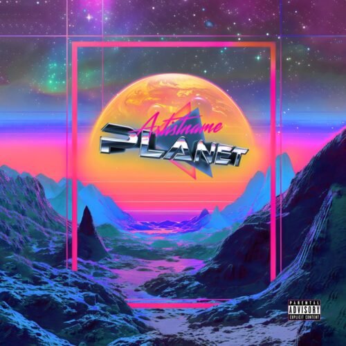 Planet premade New Retro Wave album cover art design - for Synth-Pop, Electronic Music - style Synthwave Style, Retrowave - in Blue, Purple Color