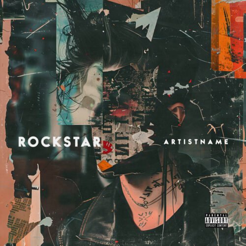 Rock Star premade rock album cover art design - for Alternative Rock, Grunge Music - style Collage, Street Art - in Black, Orange Color