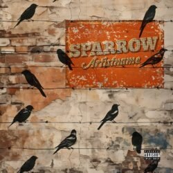 Sparrow premade alternative pop album cover art design - for Alternative Rock, Folk Music - style Collage, Retro - in Orange, Brown Color