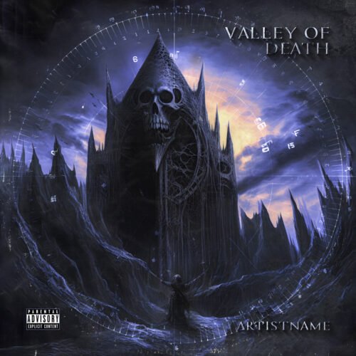 Valley Of Death premade power metal album cover art design - for Heavy Metal, Death Metal Music - style Dark Fantasy, Gothic Art - in Blue, Black Color