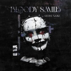Bloody Smile pre-made horror album cover art design - for Alternative Metal, Dark Electro Music - style Acid Graphics, Brutalism - in Red, Black Color