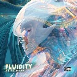 Fluidity premade sci-fi album cover art design - for Electronic, Ambient Music - style Abstract, Futuristic Style - in Blue, White Color