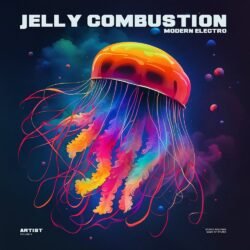 Jelly Combustion premade modern electronic album cover art - for Electronic, Synth-Pop Music - style Sci-Fi Style, Vaporwave - in Red, Orange Color