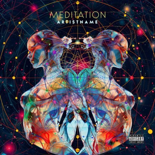 Meditation premade eurotrance album cover art design - for Ambient, Electronic Music - style Abstract, Psychedelic Art - in Blue, Red Color