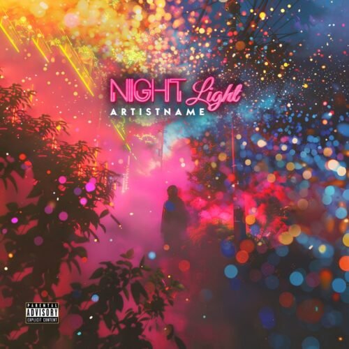 Night Light premade party album cover art design - for Chillwave, Electronic Music - style Cinematic Style, Maximalist - in Pink, Blue Color