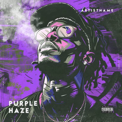 Purple Haze premade trap album cover art design - for Hip-Hop, Trap Music - style Illustrated, Graffiti - in Purple, Black Color