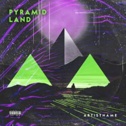 Pyramid Land premade electro-industrial album cover art - for Synth-Pop, Electronic Music - style Sci-Fi Style, Retro - in Green, Purple Color
