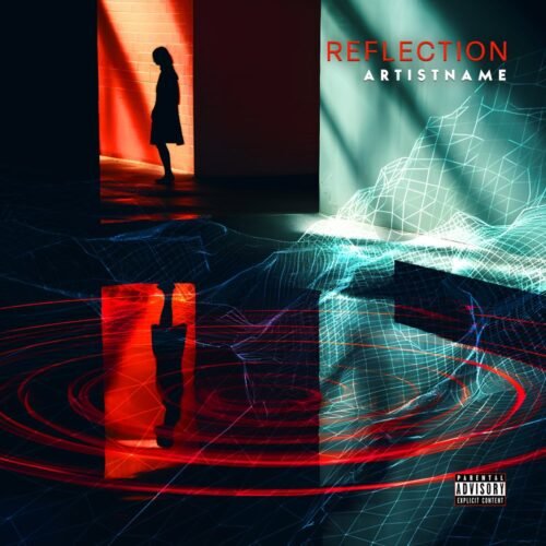 Reflection premade Electropop album cover art design - for Ambient, Darkwave Music - style Cinematic Style, Futuristic Style - in Red, Blue Color