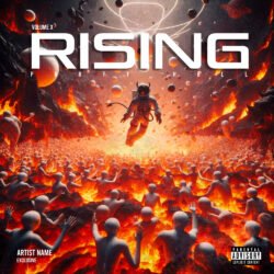Rising Hell Party premade electronic rock cover art design - for Heavy Metal, Rock Music - style Cinematic Style, Dark Fantasy - in Red, Orange Color