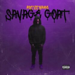 Savage Goat premade drill rap album cover art design - for Alternative Hip-Hop, Cloud Rap Music - style Cinematic Style, Dark Surrealism - in Purple, Black Color