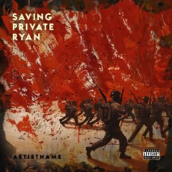 Saving Private Ryan premade soundtrack album cover art design - for Alternative Rock, Dark Ambient Music - style Action Painting, Cinematic Style - in Red, Brown Color