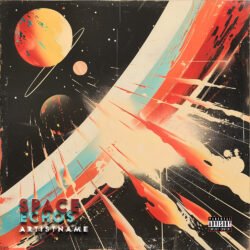 Space Echoes premade breakbeat album cover art - for Ambient, Dark Synth Music - style Abstract, Action Painting - in Red, Orange Color