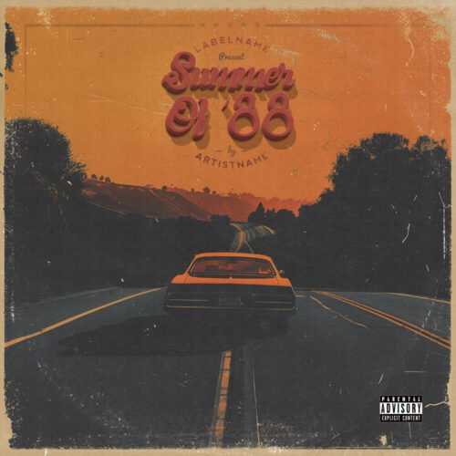 Summer of 88 premade 80s album cover art design - for Alternative Rock, Indie Rock Music - style Cinematic Style, Illustrated - in Orange, Yellow Color