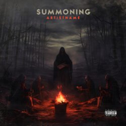 Summoning premade progressive metal album cover art design - for Black Metal, Dark Ambient Music - style Cinematic Style, Dark Fantasy - in Red, Black Color