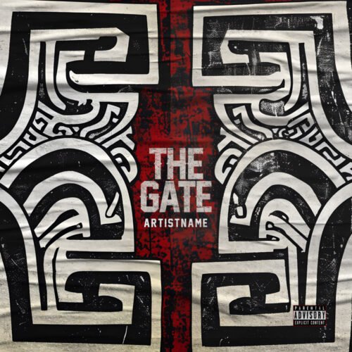 The Gate premade primitive motif album cover art design - for Alternative Metal, Black Metal Music - style Brutalism, Conceptual Art - in Red, Black Color
