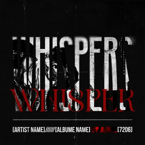 Whisper pre-made typography album cover art design - for Alternative Rock, Darkwave Music - style Acid Graphics, Brutalism - in Red, Black Color