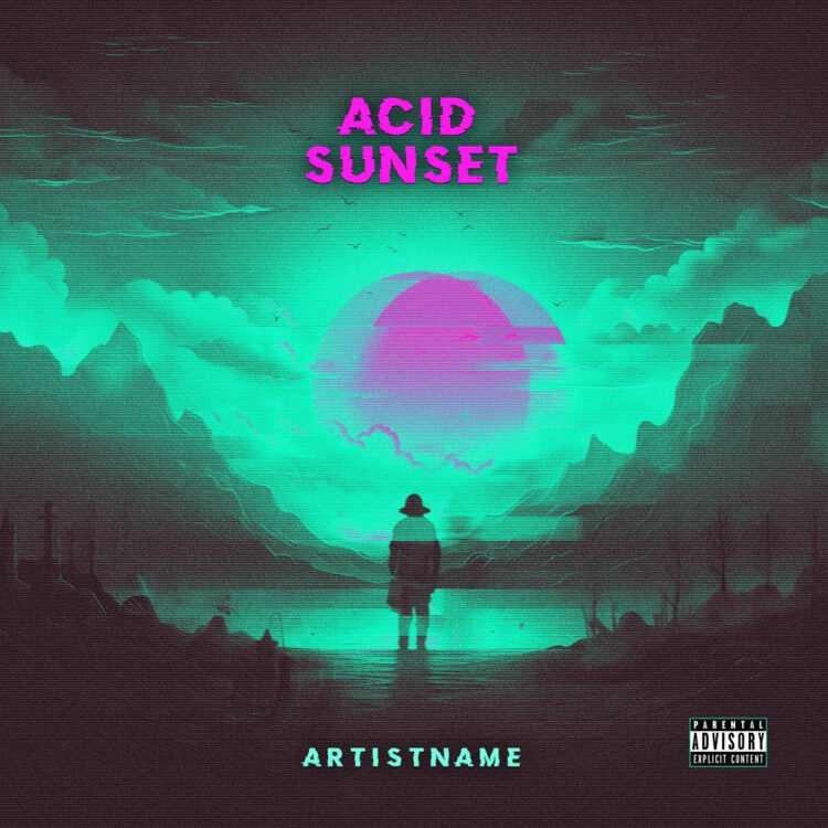 Acid Sunset Premade Glitchy Album Cover Art Design