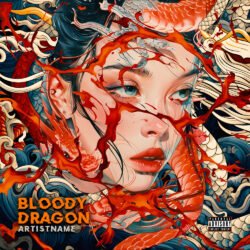 Bloody Dragon premade japanese cover art design - for Alternative Metal, Dark Pop Music - style Anime, Illustrated - in Red, Orange Color