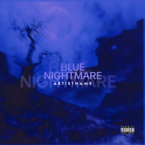 Blue Nightmare premade album cover art design - for Dark Ambient, Dark Pop Music - style Cinematic Style, Dark Surrealism - in Blue, Black Color