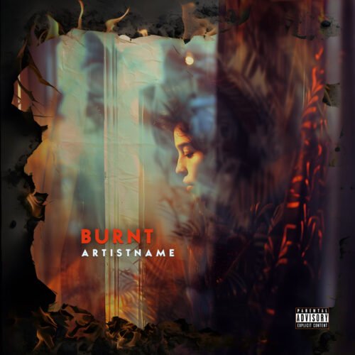 Burnt premade pop album cover art design - for Alternative Rock, Indie Rock Music - style Collage, Cinematic Style - in Red, Orange Color