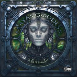 Maya's Goddess premade techno album cover art design - for Industrial, Dark Electro Music - style Cyberpunk, Sci-Fi Style - in Green, Blue Color