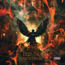 The Phoenix exclusive premade album cover art design - for Heavy Metal, Rock Music - style Cinematic Style, Dark Fantasy - in Red, Orange Color