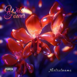 Wild Flower premade album cover art design - for Synth-Pop, Dream Pop Music - style Hyperrealism, Cinematic Style - in Red, Orange Color