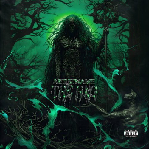 Hing premade album cover art design - for Black Metal, Death Metal Music - style Dark Fantasy, Gothic Art - in Green, Black Color