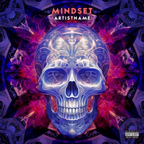 skull cover art design - for Hip-Hop, Phonk Music - style Abstract, Dark Fantasy - in Blue, Purple Color